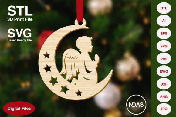 Angel on Moon Christmas Tree Ornament: A Versatile Design for Creative Holiday Projects