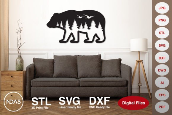 Bear with Forest and Bird Wall Decor