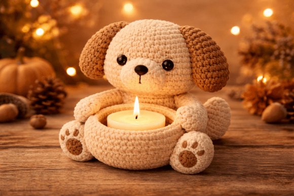 Mystical Crochet Dog Candle Holder