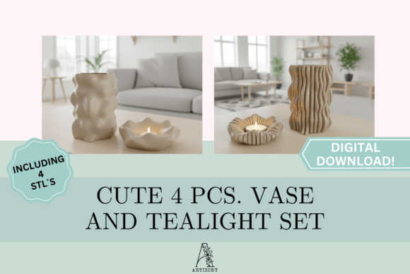 Organic Vase and Tealight 4 PCS STL Set: A Modern Solution for Home Decor and Small Business Owners